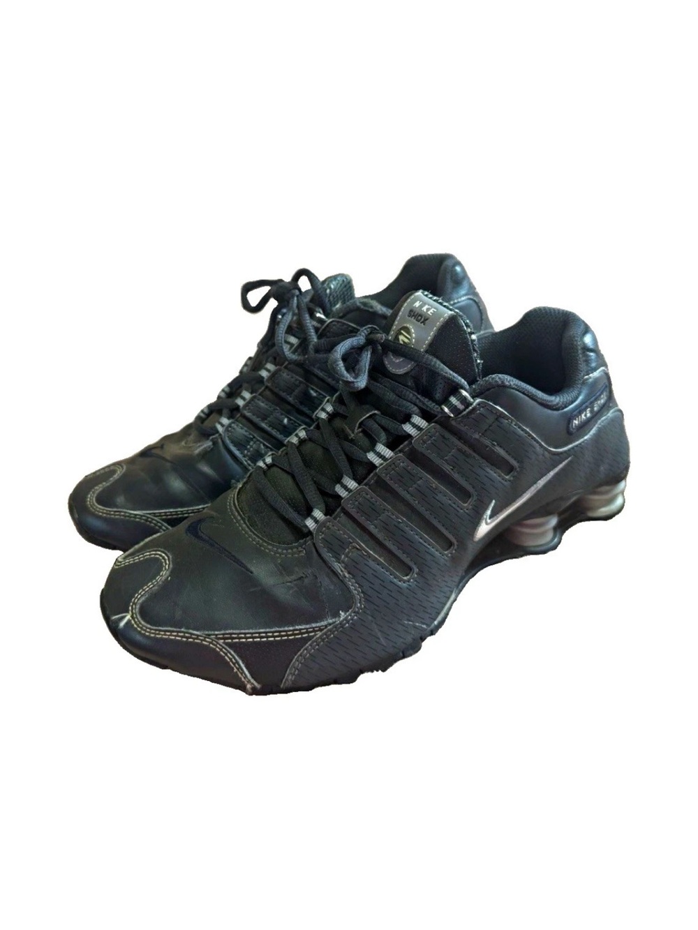 Nike Shox NZ Men's Size 8.5 Black Metallic Silver Leather Running Shoes Classic